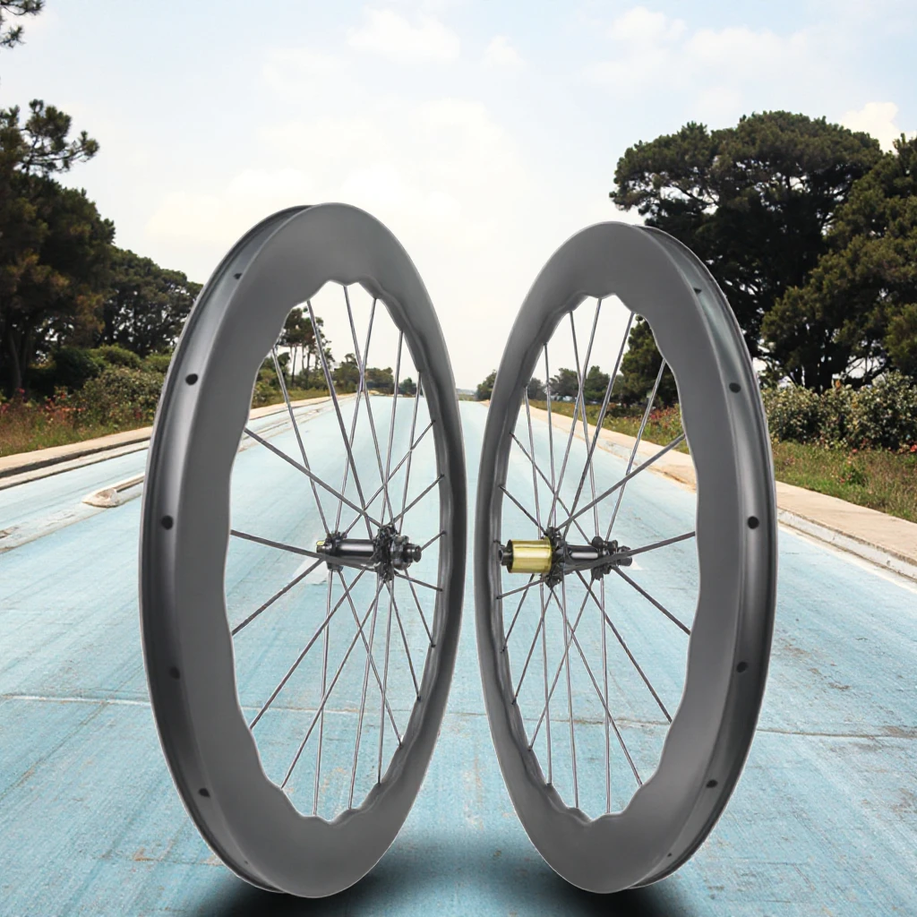 

700c 28mm Width Non-Painted Carbon Fiber Bicycle Wheel Set 45 50mm Depths Disc Brakes Clincher Wheels