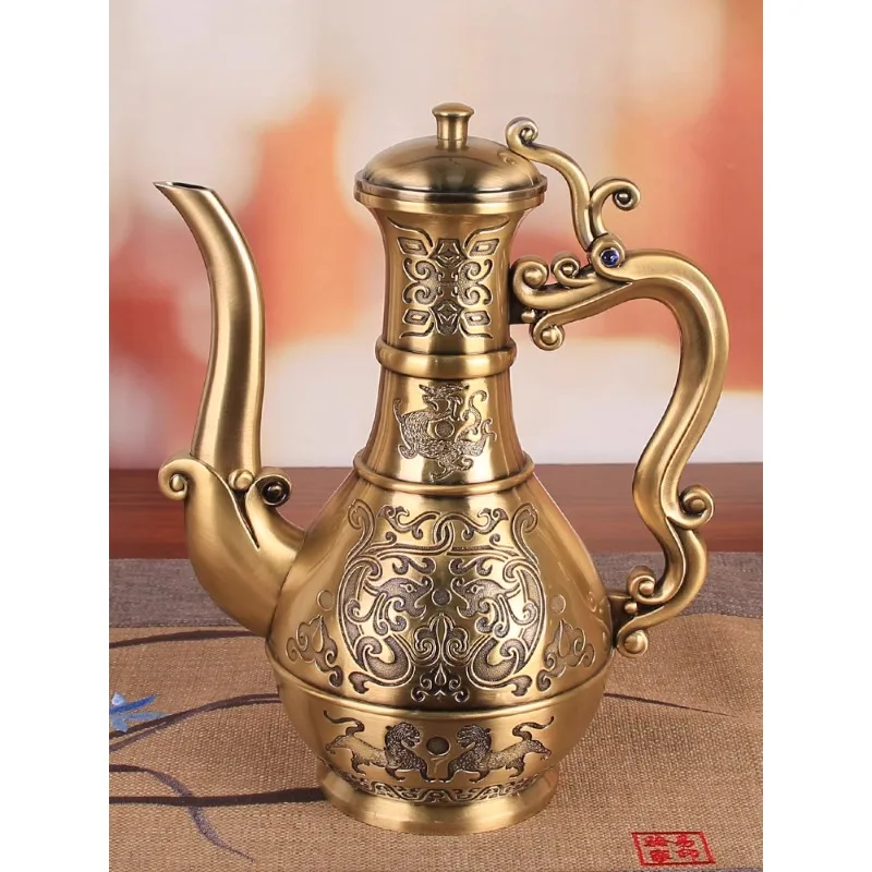 Antique bronze wine jug household high-end Russian Baijiu sprinkler jug antique wine set pouring jug old object wine dispenser