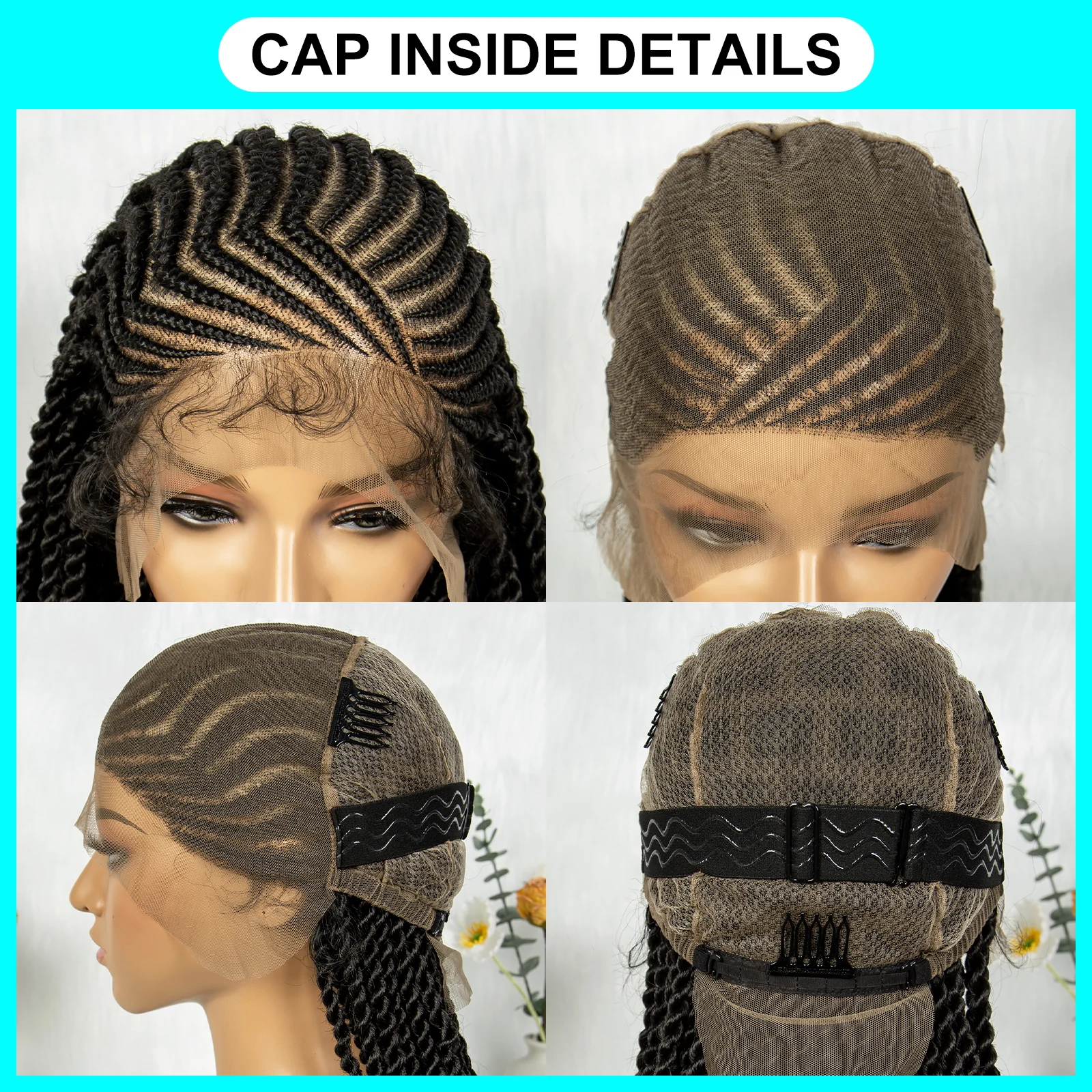 KIMA Synthetic Cornrow Twisted Braided Wig Full Lace Wig Box Dreadlock Twisted Braids for Black Women