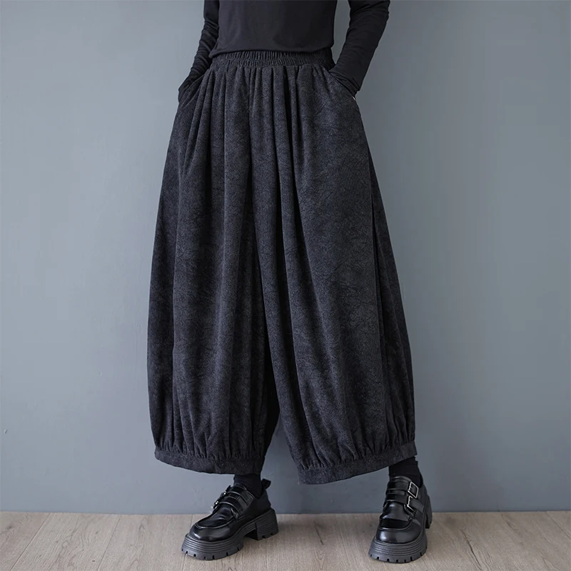 Retro Tie Dye Distred Straight Leg Casual Pants plus Size Women's Early Autumn Faion High Waist Drapey Nine Point Wide L...