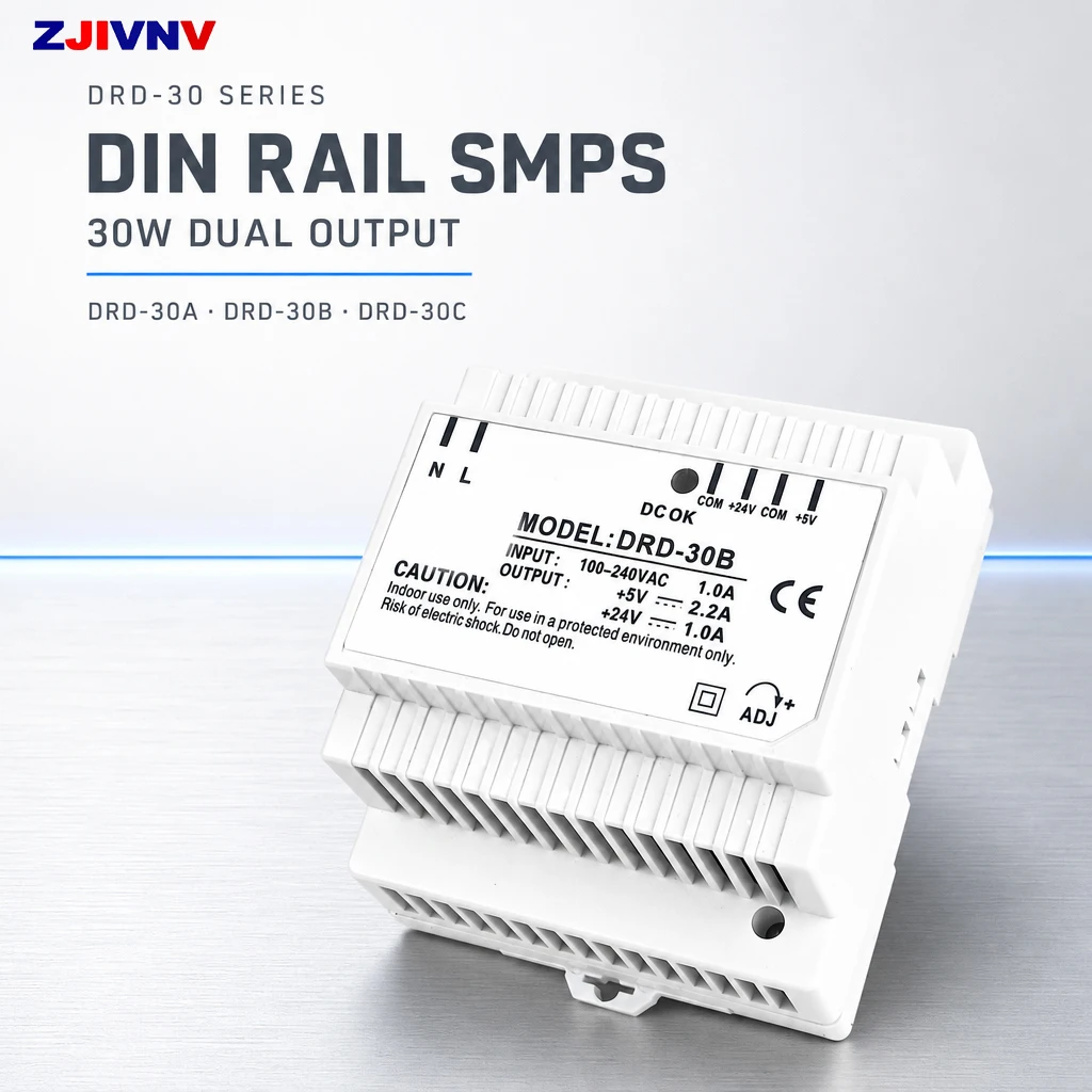 DRD-30 Series Dual Output DIN Rail Switching Power Supply 30W AC-DC Converter DRD-30A DRD-30B DRD-30C 5V 12V 24V SMPS