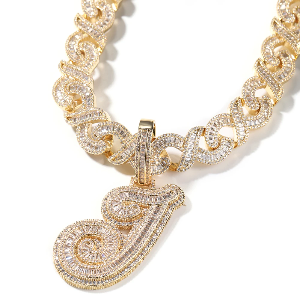 TBTK BaguetteCZ Cursive Letter Pendant Initial Letter A-Z Iced Out Cubic Zirconia Charm Choker Necklace Hiphop Jewelry