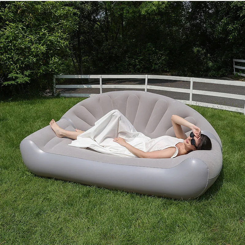 Fan Shaped Inflatable Sofa 2 Person Flocked Air Couch Outdoor Inflatable Lounge Chair Sofa Bed for Camping Poolside Home Rest - view 4