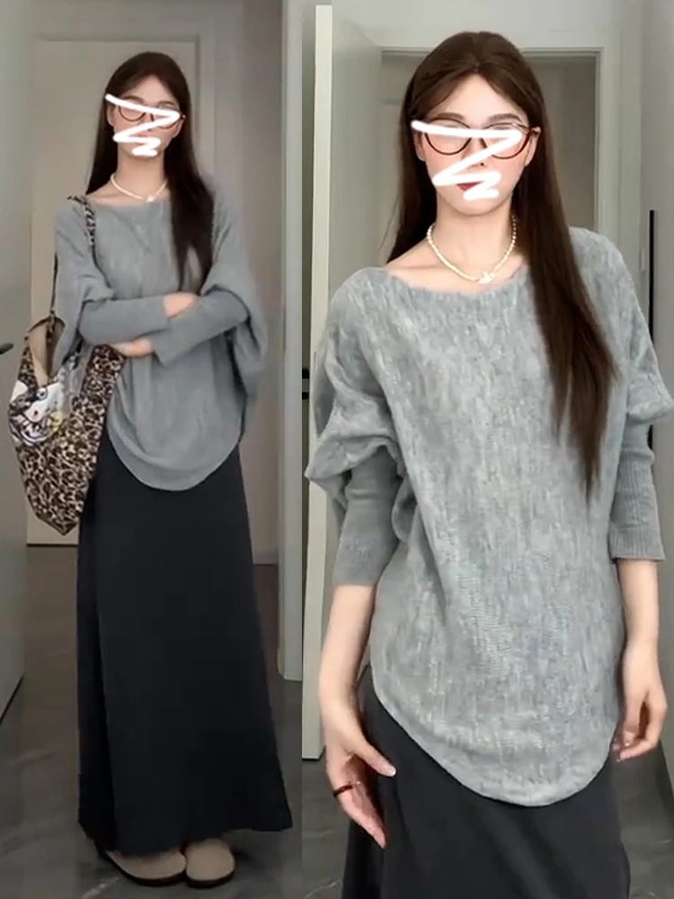 

Уникальный асимметричный женский трикотажный топ весна 2026: ранний дизайн, свободный крой, вязаная базовая кофта, однотонная, в нежном стиле.