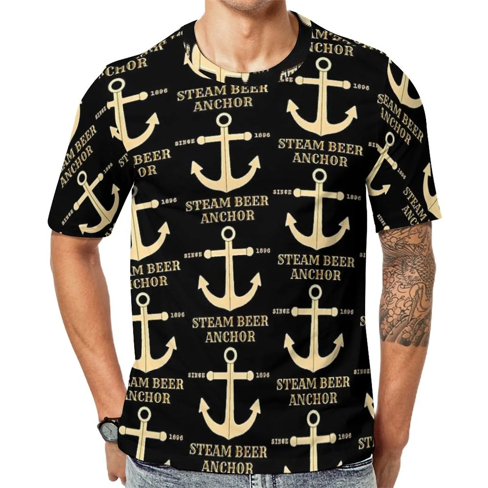 Gold Anchor Steam T Shirt Since 1896 Popular T Shirts Short Sleeves Design Tshirt Hot Sale Summer Y2K Fun Plus Size Clothes