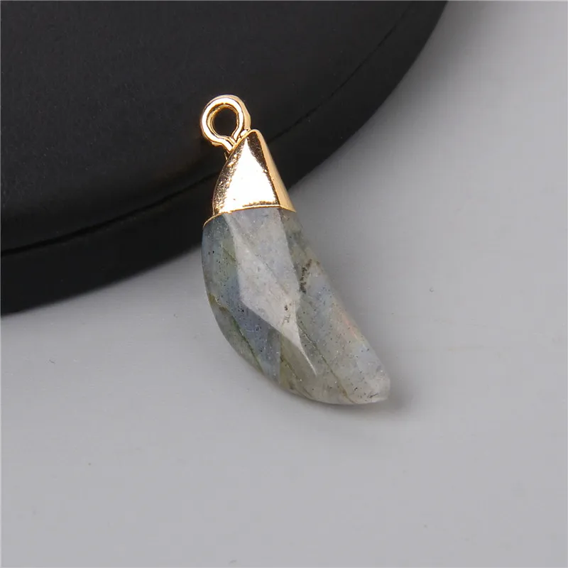 10x27mm 2pcs Fashion Natural Labradorite Quartz Stone Pendant Moon Tooth Pendants Charm Making Healing Necklaces Earring Jewelry