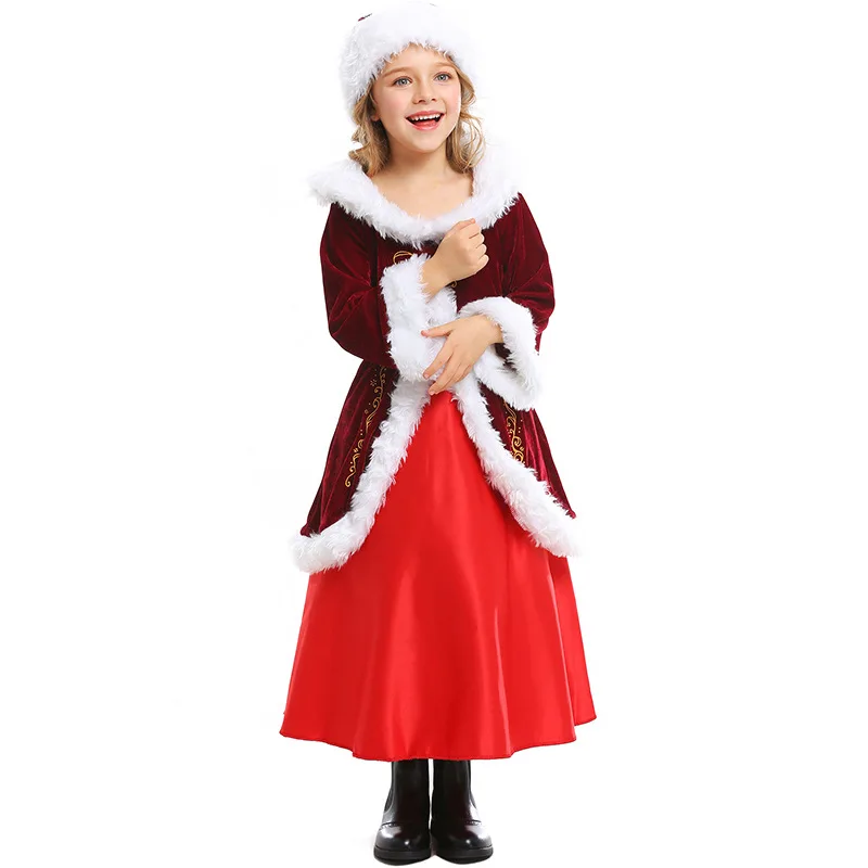 Kid Girl Christmas Costume Cotton Warm Cosplay Suits Set Children New Year Party Clothing Santa Claus Cosplay Clothes