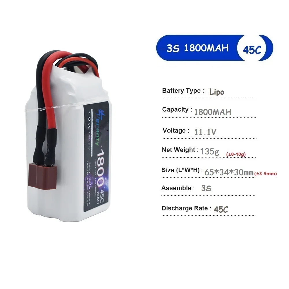 TERANTY 1800MAH 45C 11.1V  batterie Lipo pour RC voiture Drone quadrirotor bateau  3S  2 pièces batterie Rechargeable