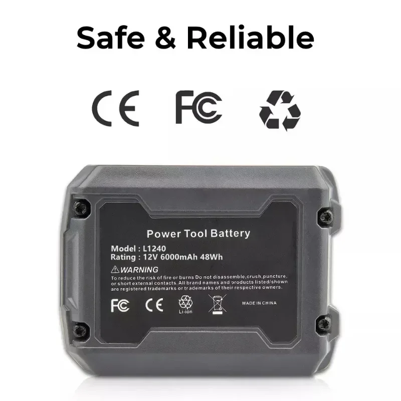 L1240 pengganti baterai Lithium 12V 6000mAh, alat listrik tanpa kabel Ridgid R82007 R82009 R82048 R82049 R82059
