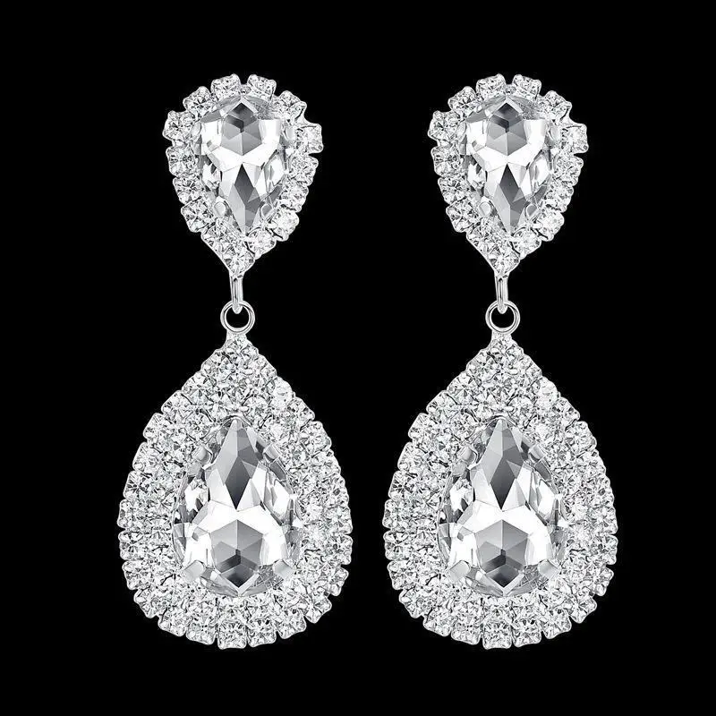 BLIJERY Elegant Multicolor Crystal Drop Earrings for Women Ladies Wedding Party Hanging Dangle Earrings Rhinestones Brincos
