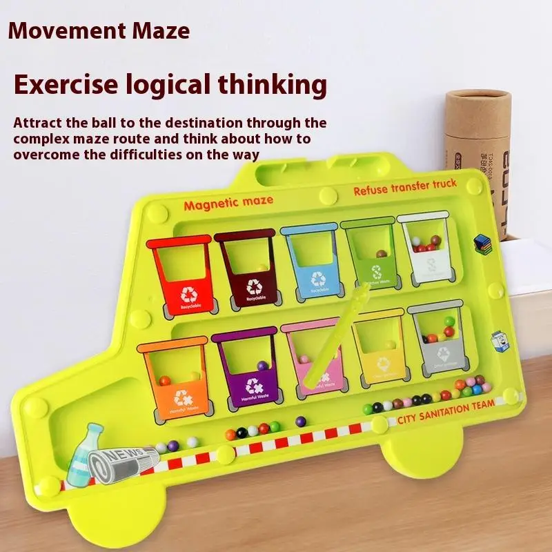 1 conjunto de caneta de treinamento de motor fino, controle de contas móveis, jogo sensorial, brinquedo educacional, labirinto magnético montessori, jogo de classificação de cores