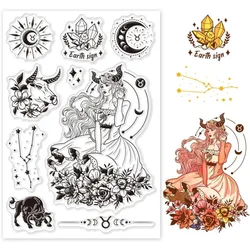 Taurus Constellation Woman Clear Stamps for Cards Making Crescent Flower Crystal Silicone Clear Stamp Seals Transparent Stamps
