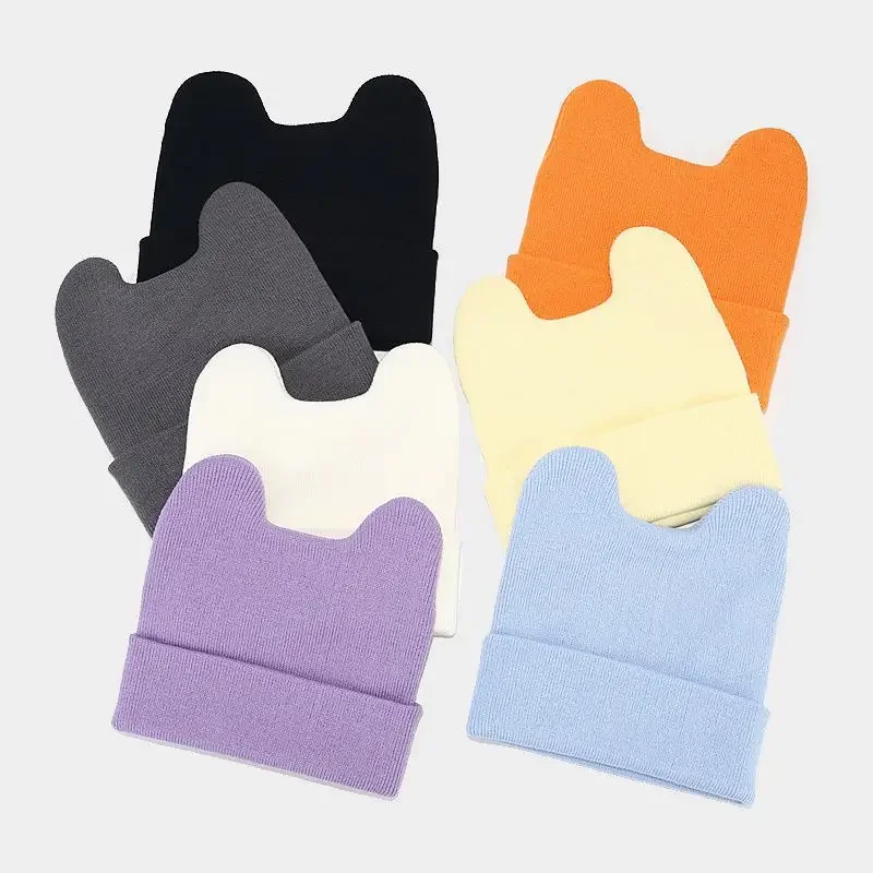 Winter Cotton Solid Cartoon Thicken Knitted Hat Warm Skullies Cap Beanie Hat For Men and Women 14