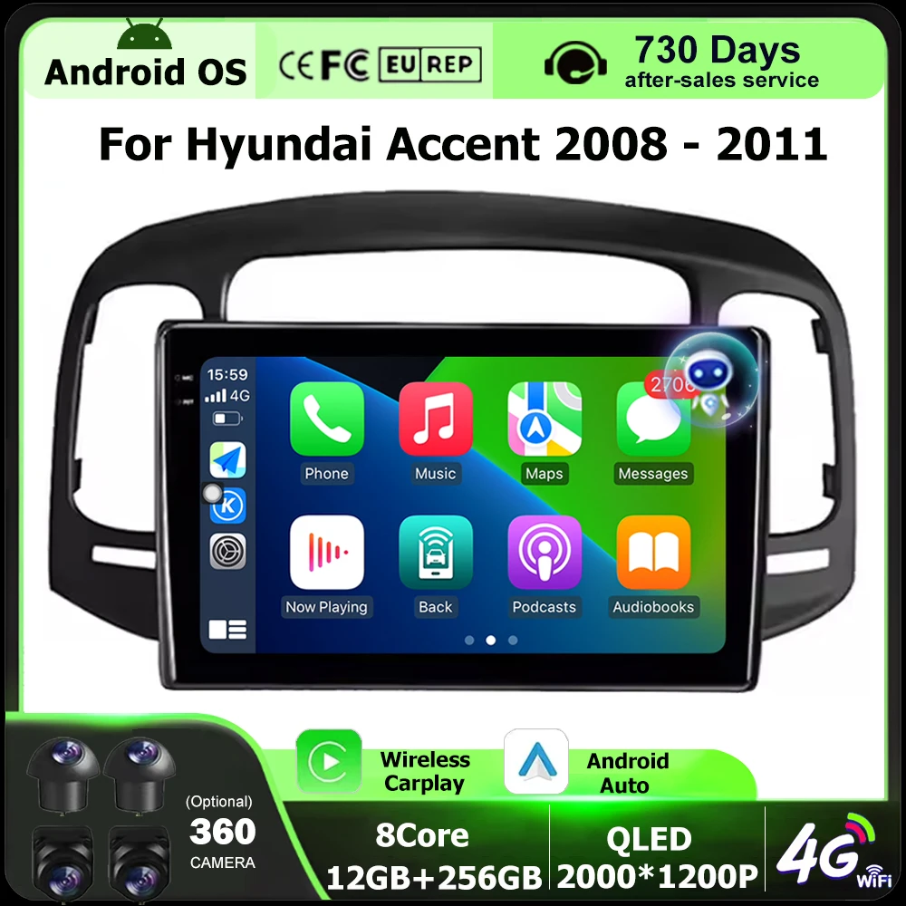 

Car Radio Multimedia Video Player GPS Navigation Tools For Hyundai Accent 2008 - 2011 Android 16 Auto Carplay 4G Bluetooth DSP