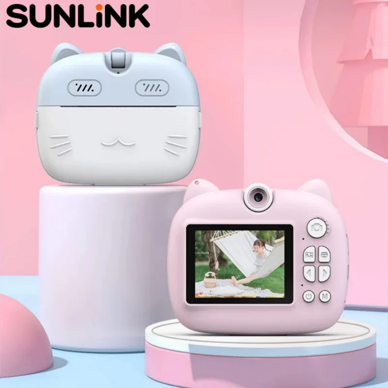 1pc children's instant camera thermal paper photo printer HD 1080P digital camera rotatable lens game console mini portable