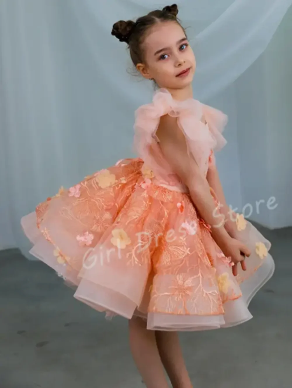 Robe à fleurs en Tulle personnalisée pour filles, pour mariage, avec des Appliques florales, longueur aux genoux, bouffante, jolie robe de séance Photo pour fête d'anniversaire pour enfants