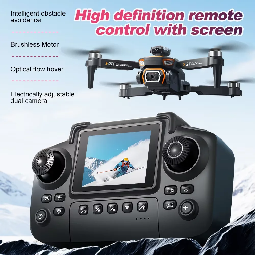 GT5 8K HD Flusso ottico Doppia lente Drone con fotocamera grandangolare Pieghevole Quadcopter WiFi Bambini Telecomando Regalo di compleanno per bambini