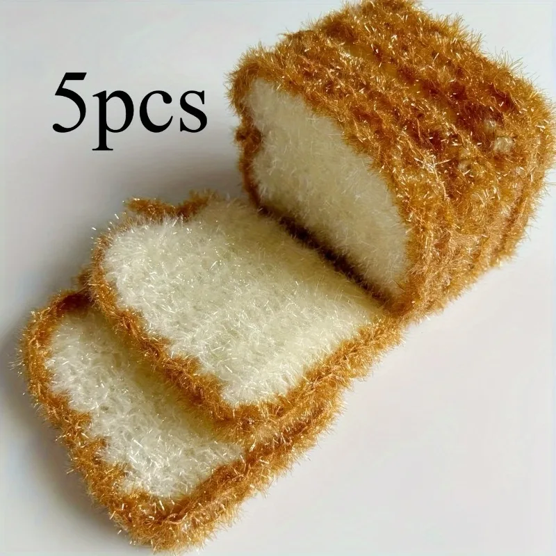 5pcs Polyester Plush Kitchen Cleaning Cloth Cute Toast Shape Dishcloth Household Creative Cleaning Tool