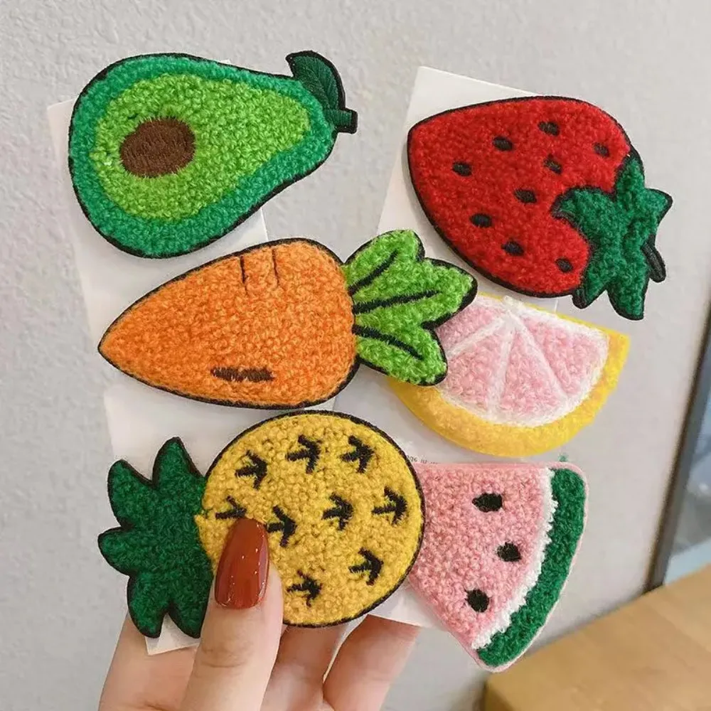 Women Cartoon Hairpins for Children Embroidery Patch Strawberry Pineapple Carrot Hair Clips Pins Girls Headwear Accessories