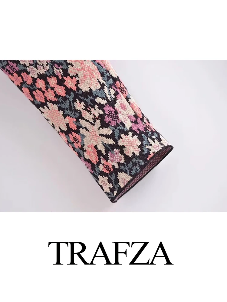 Trafza เลกกิ้งถักแจ็คการ์ดลายดอกไม้สำหรับผู้หญิง, กางเกงลำลองทรงสลิมเอวยางยืดหรูหราสำหรับผู้หญิงแฟชั่นแบบใหม่ในฤดูใบไม้ร่วง