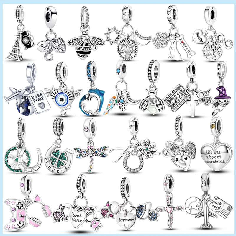 925 Sterling Silver Firefly Dragonfly OwlCharm Clover Heart Zircon Color Bead For Pandar Original Bracelet Pendant Jewelry