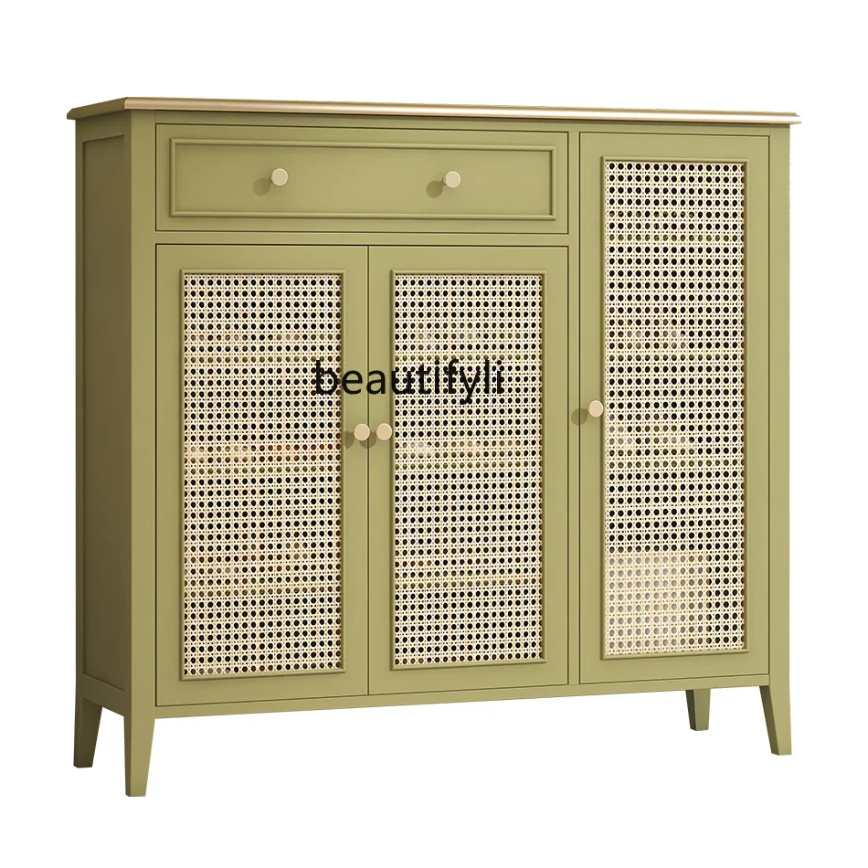 Japanese-style shoe cabinet, integrated wall cabinet at the door, large capacity 3-door storage cabinet, shoe change stool