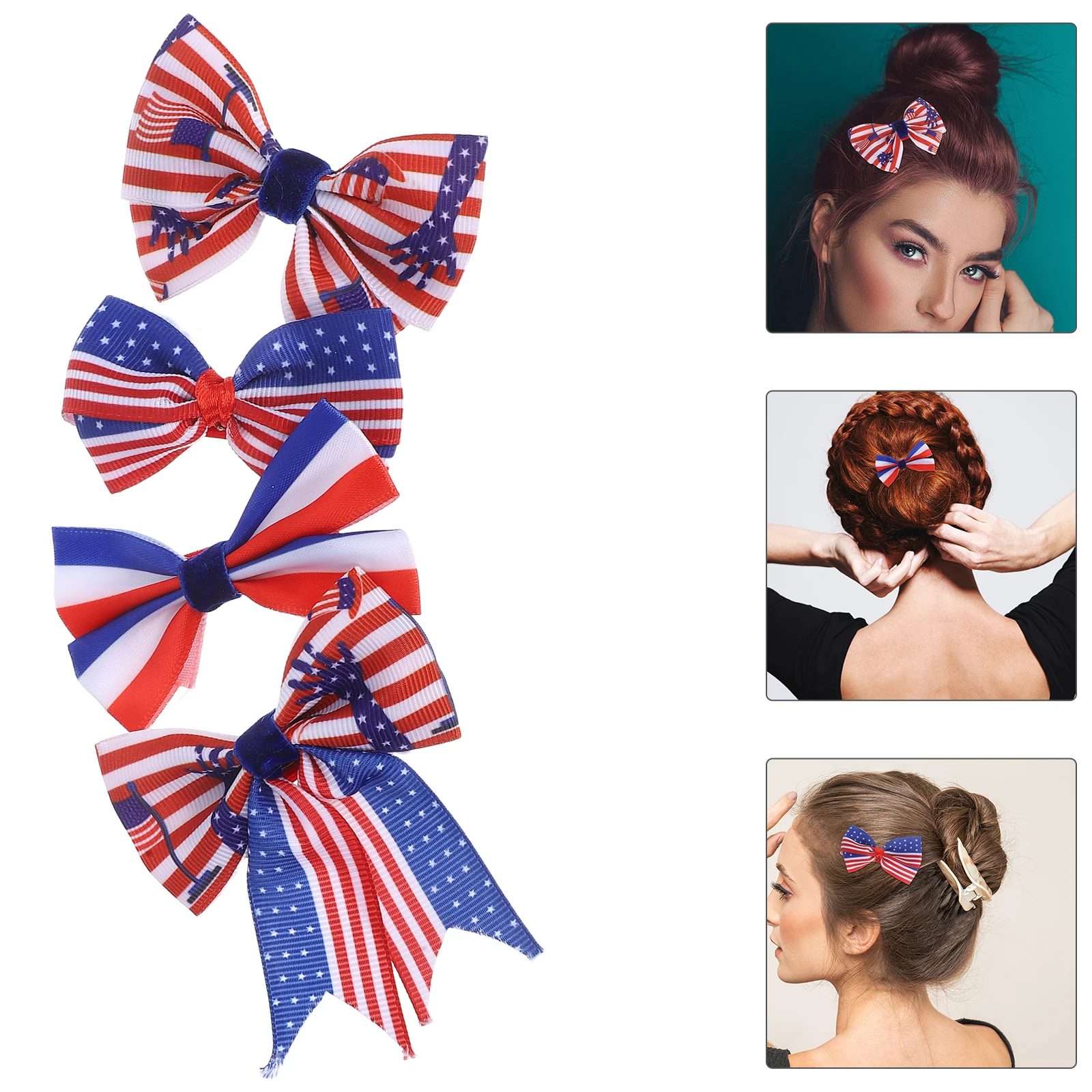 

4 Pcs Accessories American Independence Day Headdress Hair Clips Cloth