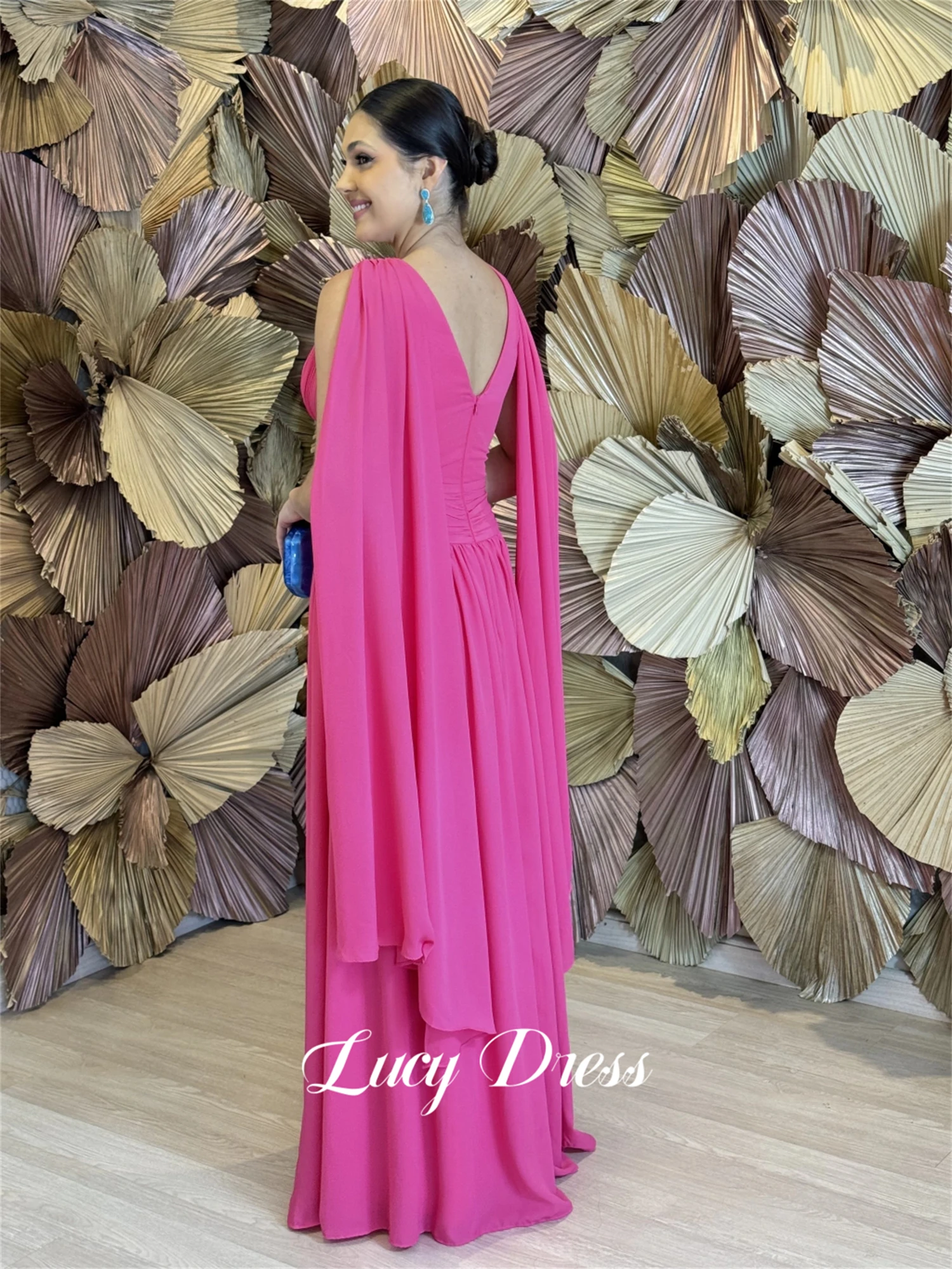 Lucy-vestido De noche De gasa rosa roja para dama De honor, chal De fiesta para ocasiones especiales, elegante bata De lujo, 2024