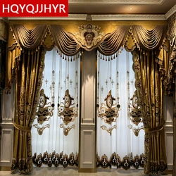 European Luxury Villa Golden Embroidered Living Room Curtains High-end Custom Velvet Bedroom Hotel Apartment Shading Curtains