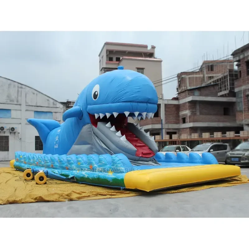 Eating Children Animated Giant Inflatable Whale Slide With Moving Mouth for Outdoor Playground