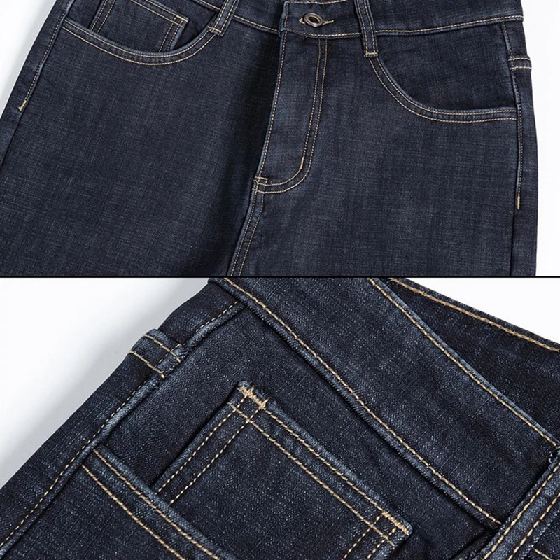 الرجال الخريف الشتاء صوف مبطن سميكة الجينز الذكور موضة فضفاضة مستقيم عالية الخصر الدنيم السراويل الدافئة الذكية بناطيل كاجوال #5