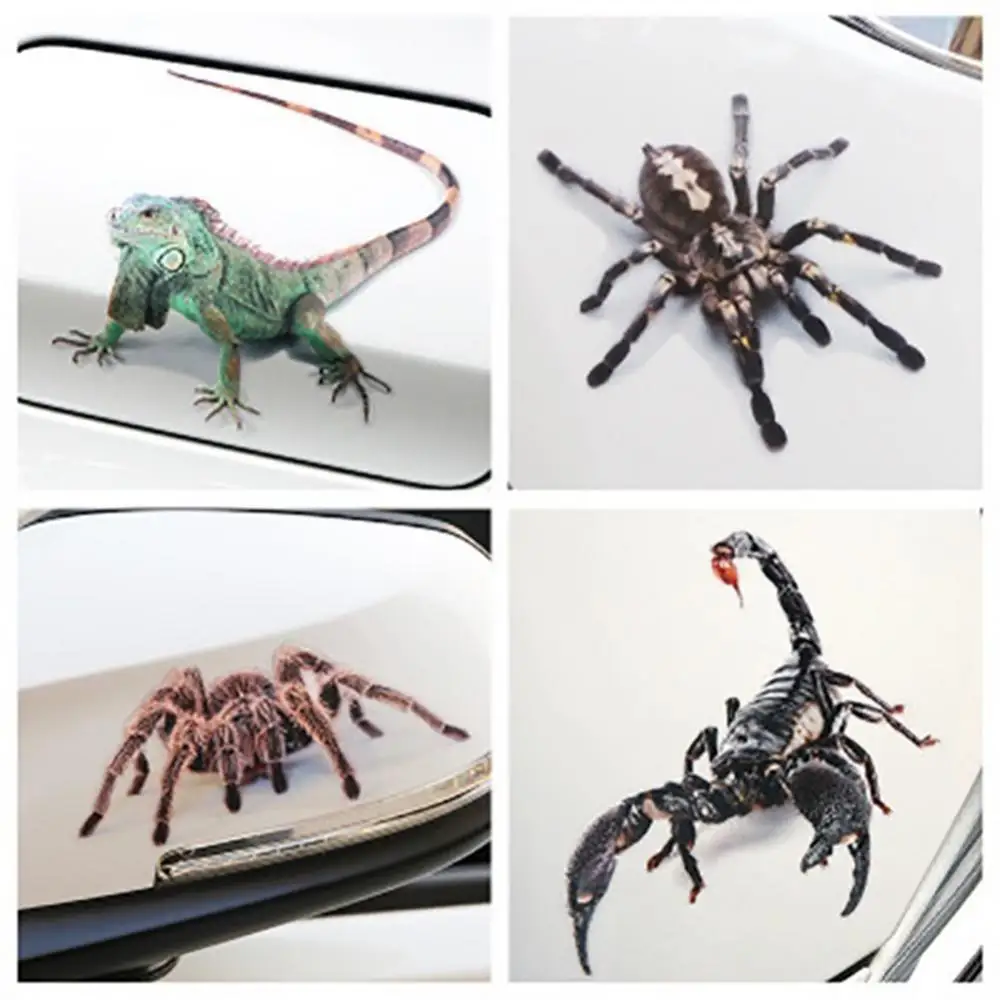 Funny Car Animal Sticker 3D Spider Lizard Scorpion Car Sticker Vehicle Window Mirror Bumper Decal Decor