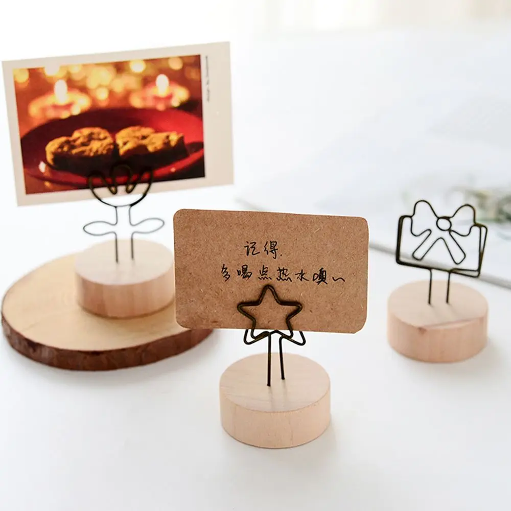 1 PC Gift Home Decoration Desktop Ornament Message Left Supporter Picture Clip Photo Frame Round Wooden Holder