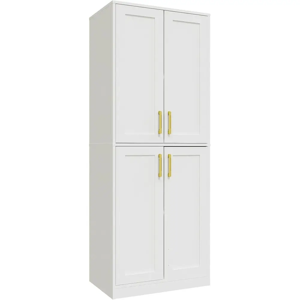 

White Kitchen Pantry Cabinet with Doors and Shelves for Storage in Living Room, Entryway, and Bathroom