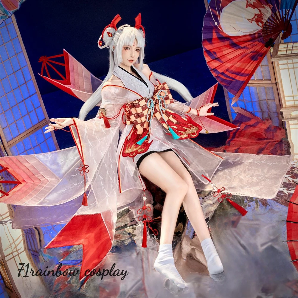 

Onmyoji SSR Shiranui Cosplay Costume Game Shiranui Roleplay Uniforms Dress Kimono Cosplay Sets Wig Shoes Costumes