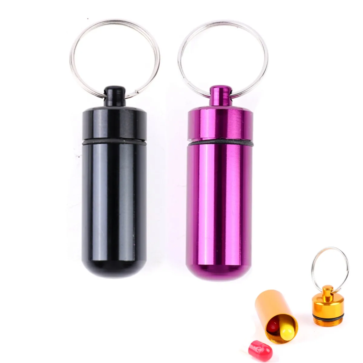 1PC Outdoor Portable Waterproof Metal Keychain Car Keyring Tablet Medicine Container Pill Box Aluminium Drug Holder