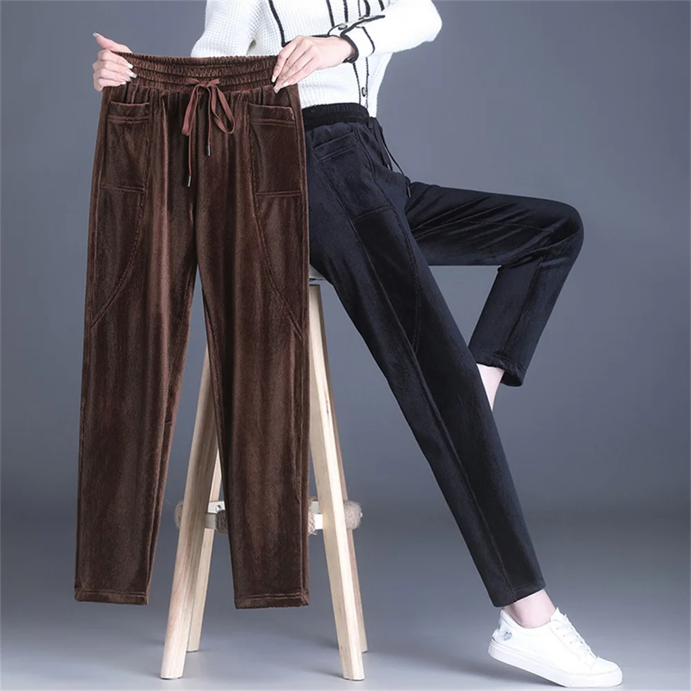 Pantalones de pierna ancha para mujer, pantalón informal elástico de cintura alta, holgado, largo, plisado, de verano, 2022