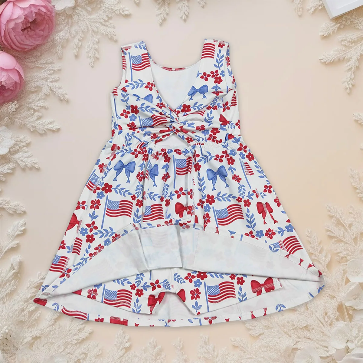 

Kids Children Baby Girl Flower Flags 4th of July Yoga Active Shorts Knee Length Dress Princess Cute Dresses Clothes Wholesale