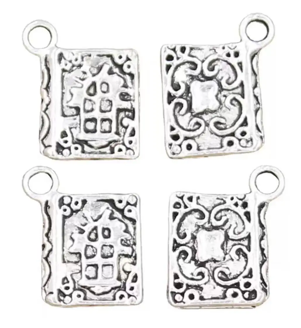 15pcs 17x11mm , hole2mm   Alloy matel  antiqued silver color book design charms for jewelry making      HWEF0081