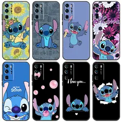 Cute Cartoon Stitch Case For Huawei P Smart Z S 2021 2020 2019 2018 P50 P40 P30 P20 Pro P10 P9 P8 Lite 2017 5G Black Soft Cover