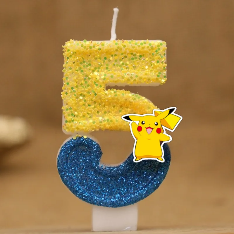 Pikachu Kaars Taart Anime Figuur Pikachu Nummer 0-9 Verjaardagstaart Kaars Kids Baby Douche Taart Topper Decoratie Benodigdheden
