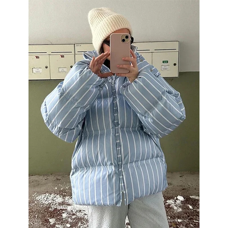 Shiny Down Jackets for Women, Stand Collar, Zipper Closure, Long Sleeves, Cotton Padded Coats, Outerwear for Ladies, Winter 2025