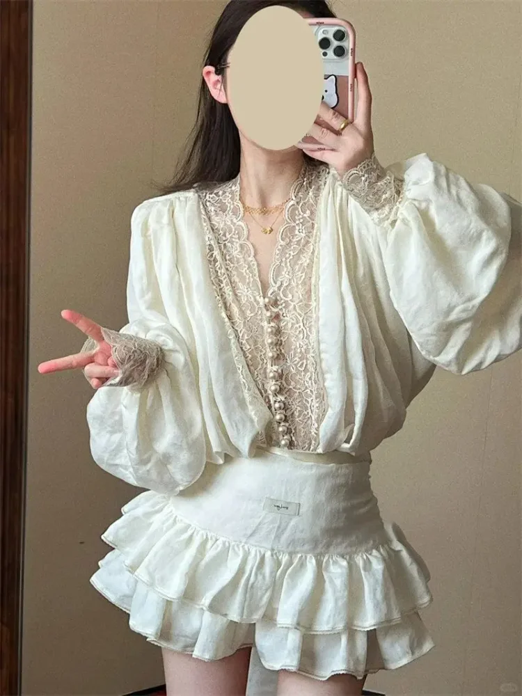 

Lace Patchwork Long Sleeved Shirt Camisas De Mujer Рубашка Grunge Shirts & Blouses Tunic Blusas Chemise Femme New