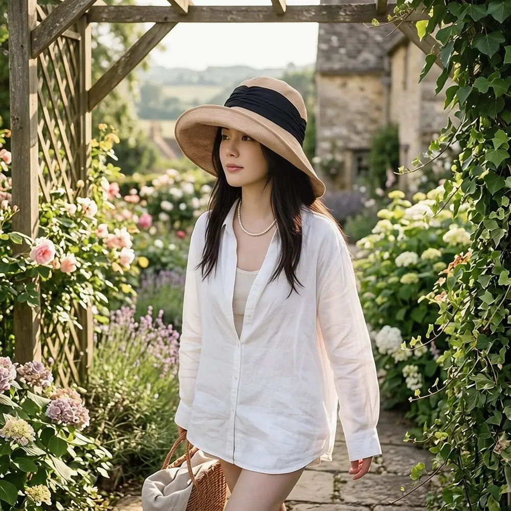 

Solid Color Cotton Linen Fisherman Hat Cotton Linen Wide Brim Summer Sun Hat Sun Protection Breathable Sunshade Hat Ladies