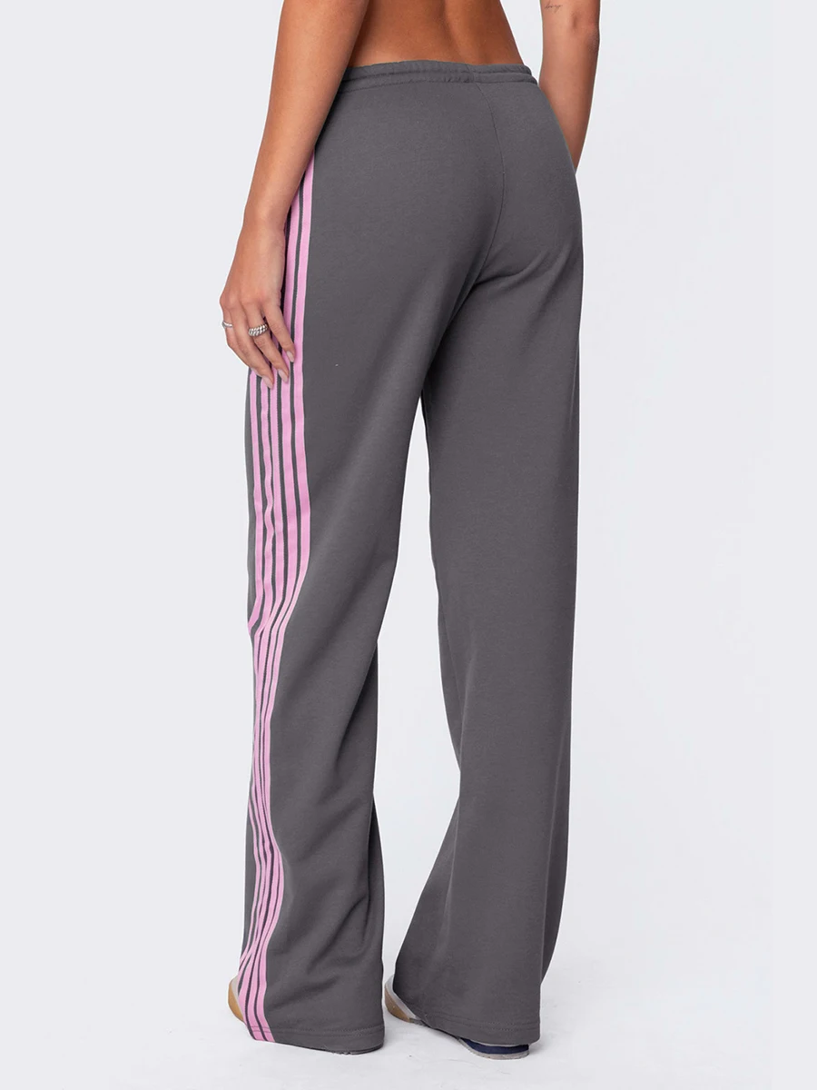 Womens Drawstring Sweatpants Side Striped Elastic Waistband Casual Pull On Long Pants