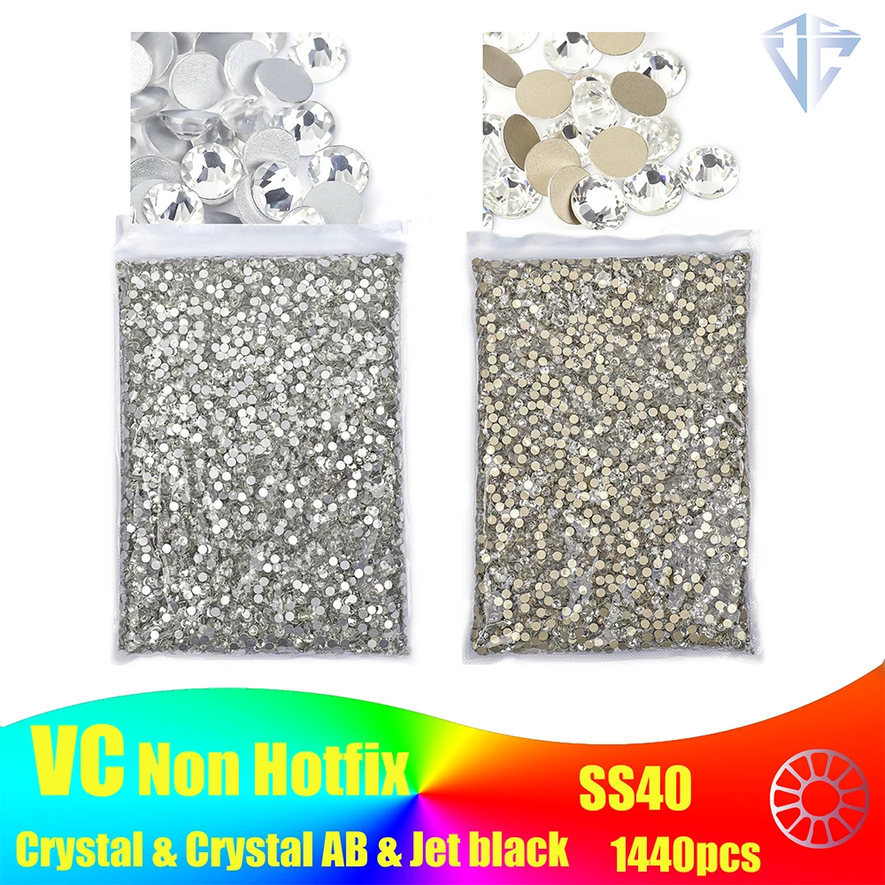 1440Pcs Non Hotfix Rhinestones SS40 Flatback Glitter Crystal in Bulk Package For for DIY Nail Garment Decoration