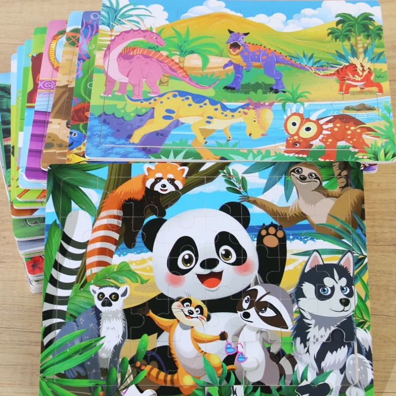 

40Piece Montessori 3D Puzzle Wooden Toys for Children Cartoon Animal Vehicle Wood Jigsaw Puzzle Educational Learning Toys