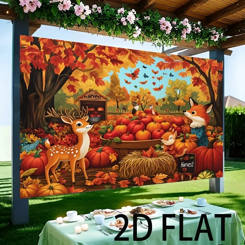 Autumn Harvest Decor Tapestry Pumpkin Fall Autumn Woodland Animal Seasonal Wall Art Hanging Backdrop  Autumn Harvest Tapestry