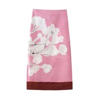 ZEVITY 2024 Women Fashion Floral Print Casual Straight Skirt High Waist Female Vintage Back Split Zipper Midi Skirt Mujer QUN275