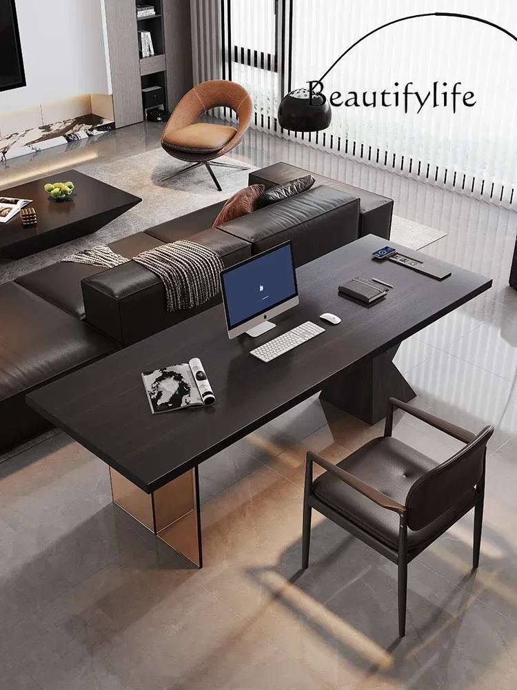 c Italian minimalist light luxury modern home living room sofa back solid wood desk study computer desk